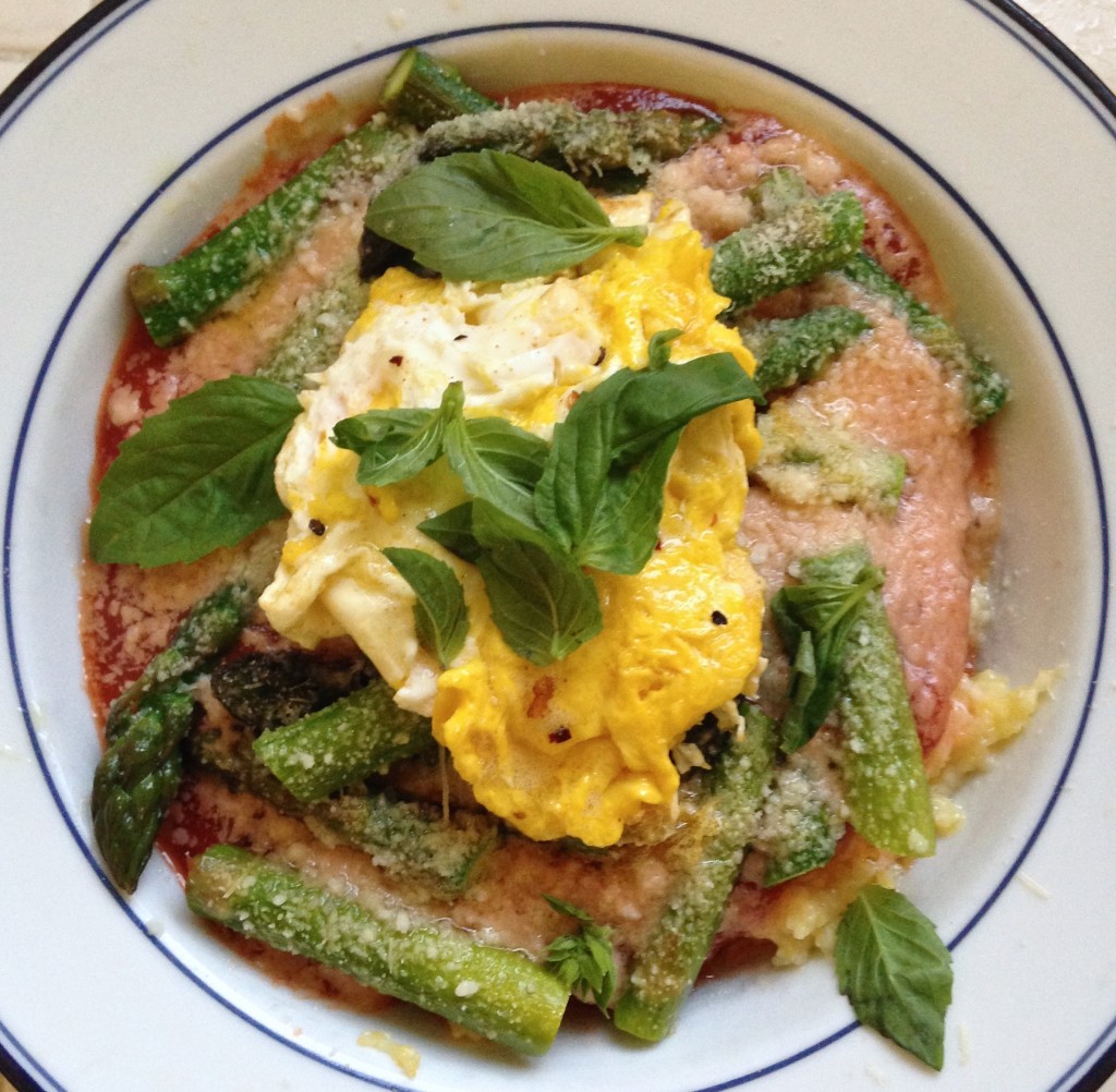 Quick Polenta with Asparagus, Browned Butter Fried Eggs & Basil | Living Healthy in Seattle