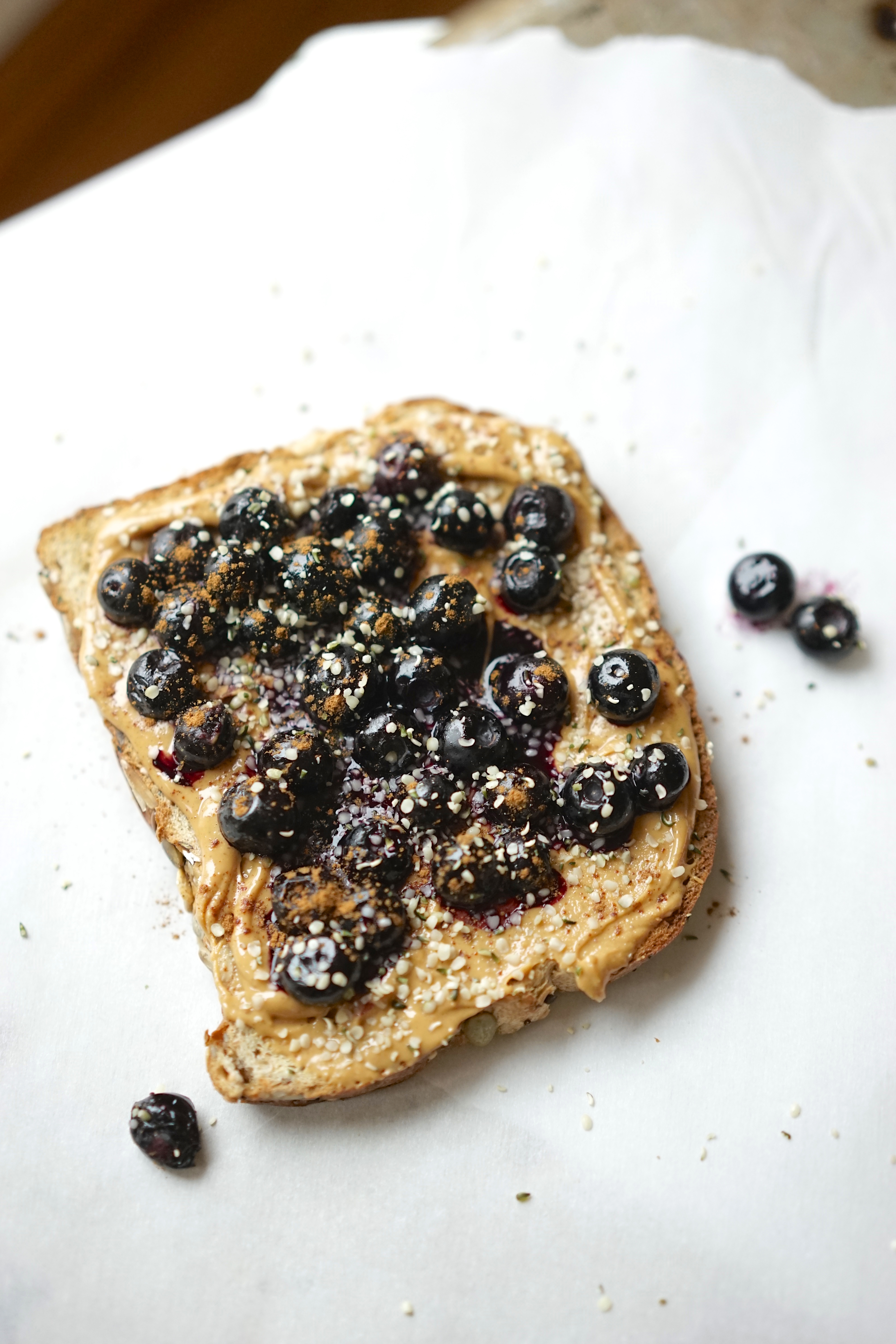 Peanut Butter & Cinnamon Blueberry Toast with Hemp Hearts | Living Healthy in Seattle