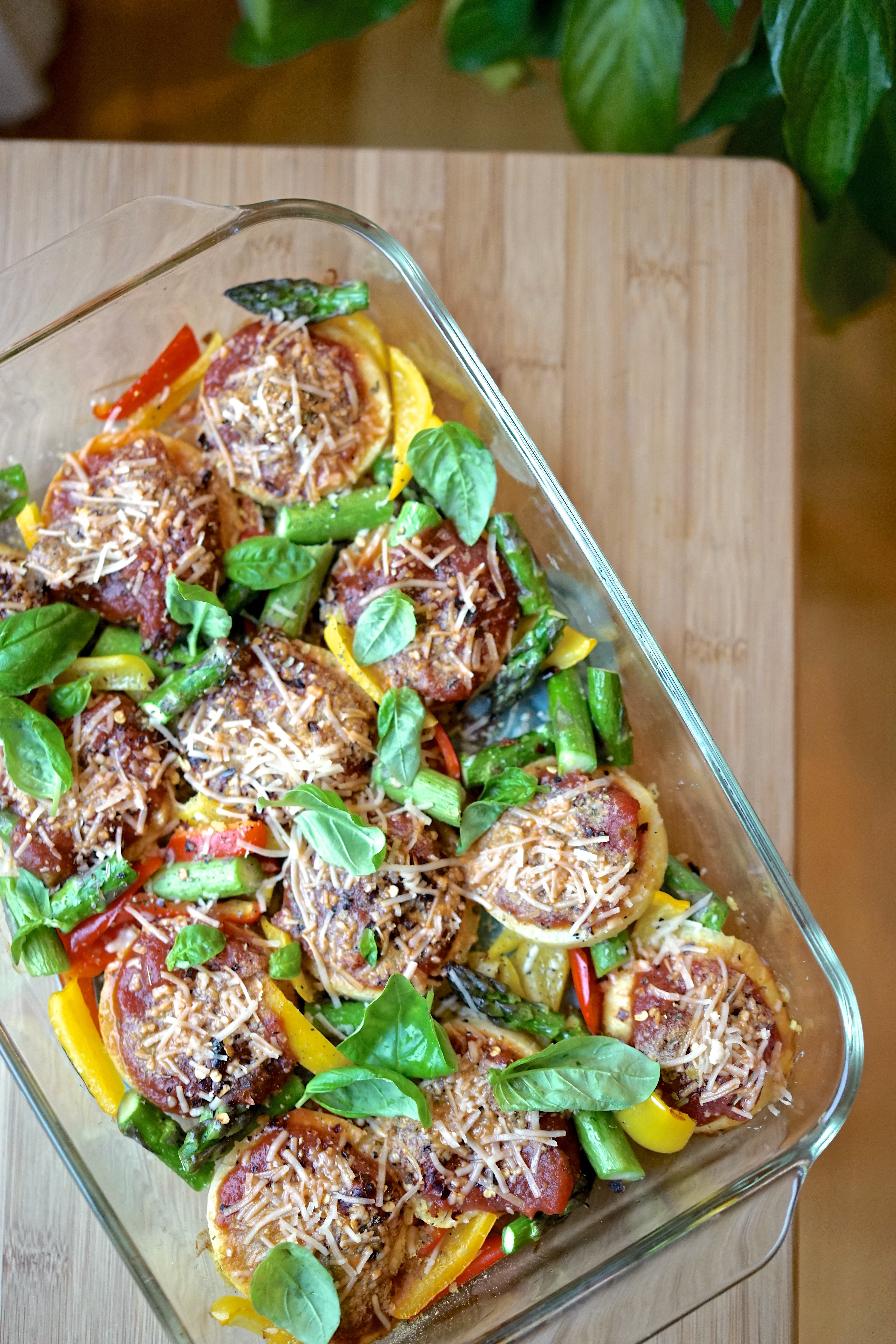 One-Pan Baked Polenta with Marinara, Asparagus & Bell Peppers | Living Healthy in Seattle
