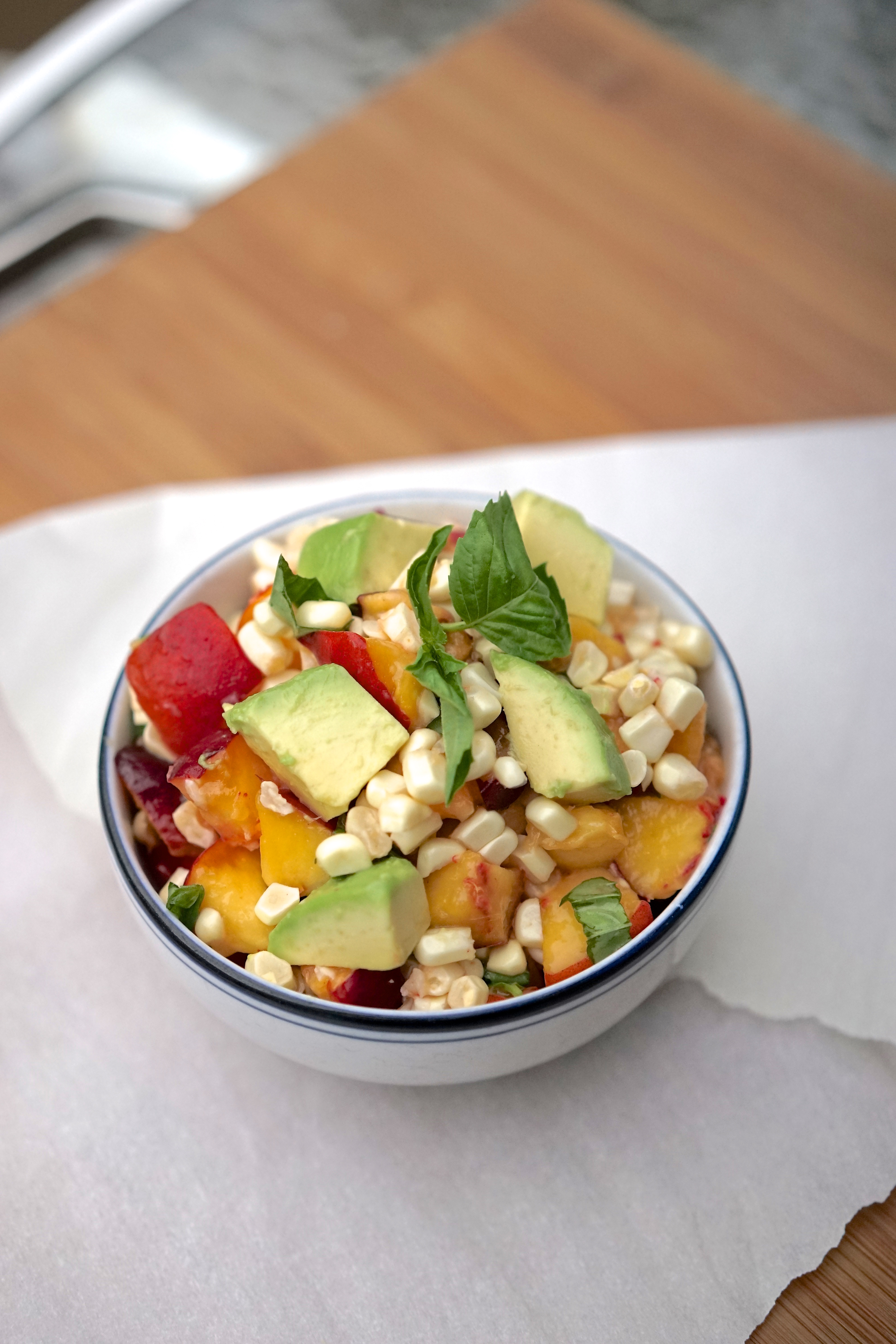 Nectarine & Raw Corn Salad with Avocado, Basil & Lemon | Living Healthy in Seattle