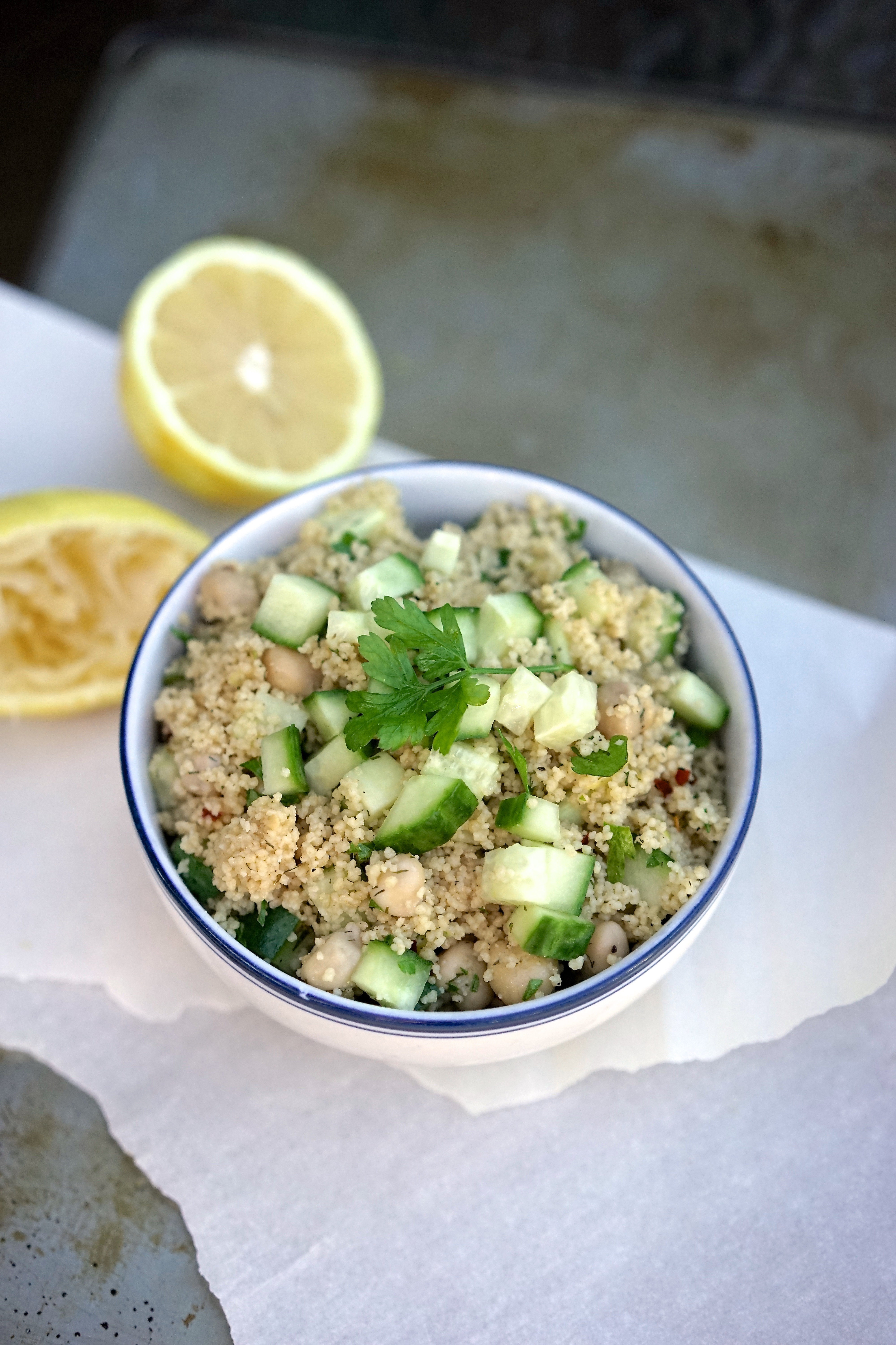 Lemony Herbed Couscous with Chickpeas & Cucumber | Living Healthy in Seattle