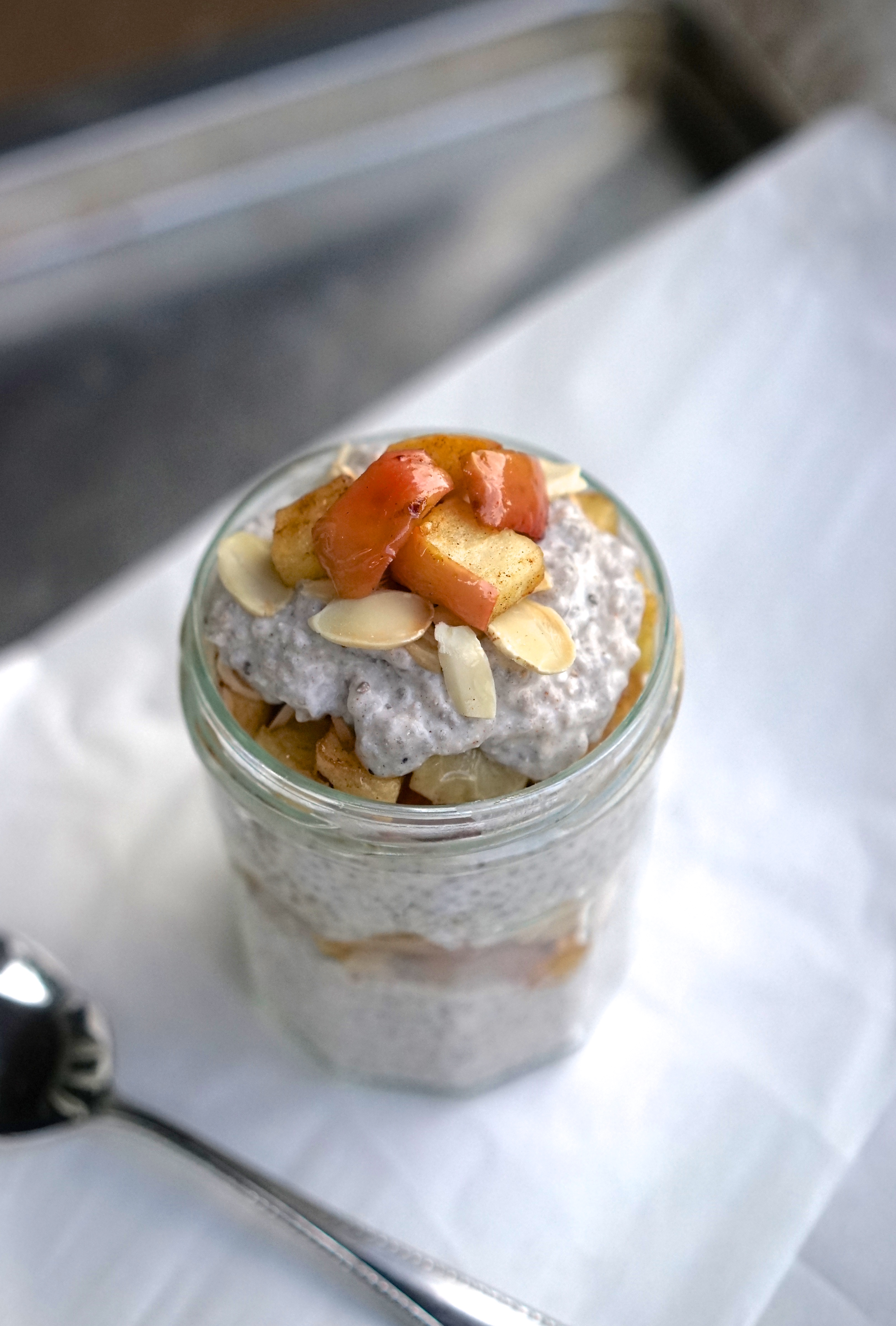 Coconut Chia Pudding with Roasted Cinnamon Maple Apples & Almonds | Living Healthy in Seattle