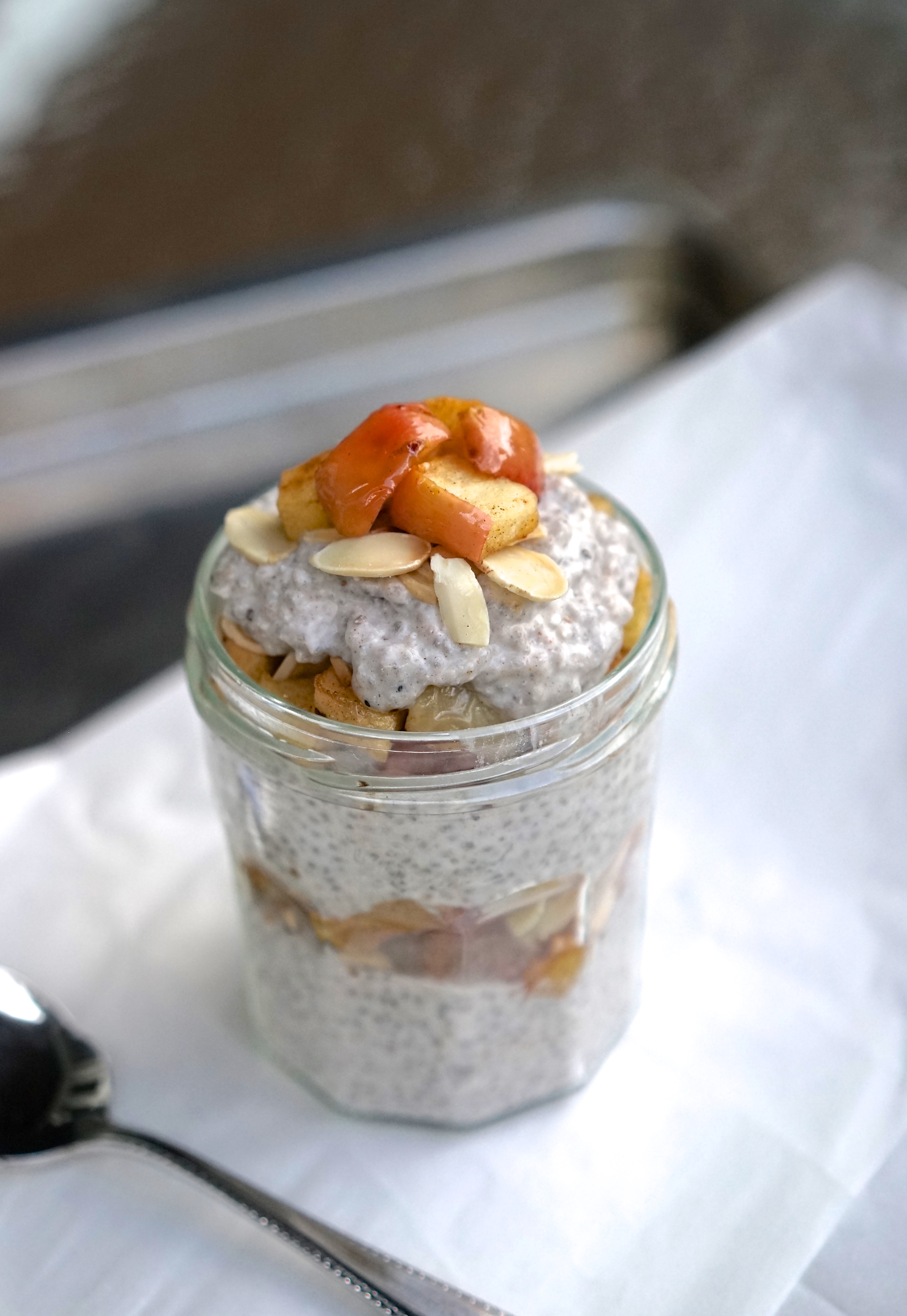 Coconut Chia Pudding with Roasted Cinnamon Maple Apples & Almonds | Living Healthy in Seattle