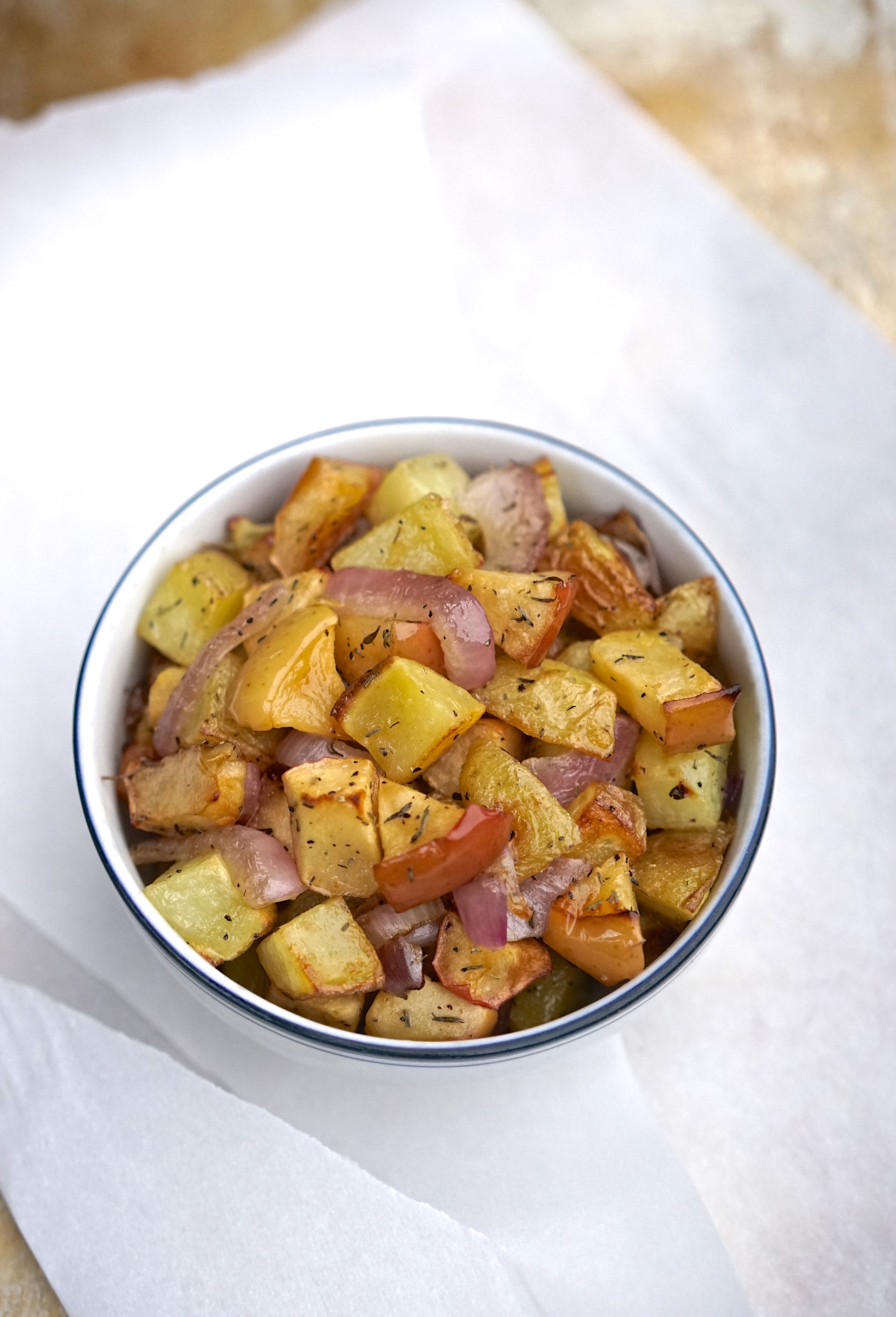 Roasted Potatoes & Apple with Caramelized Onion & Thyme | Living Healthy in Seattle