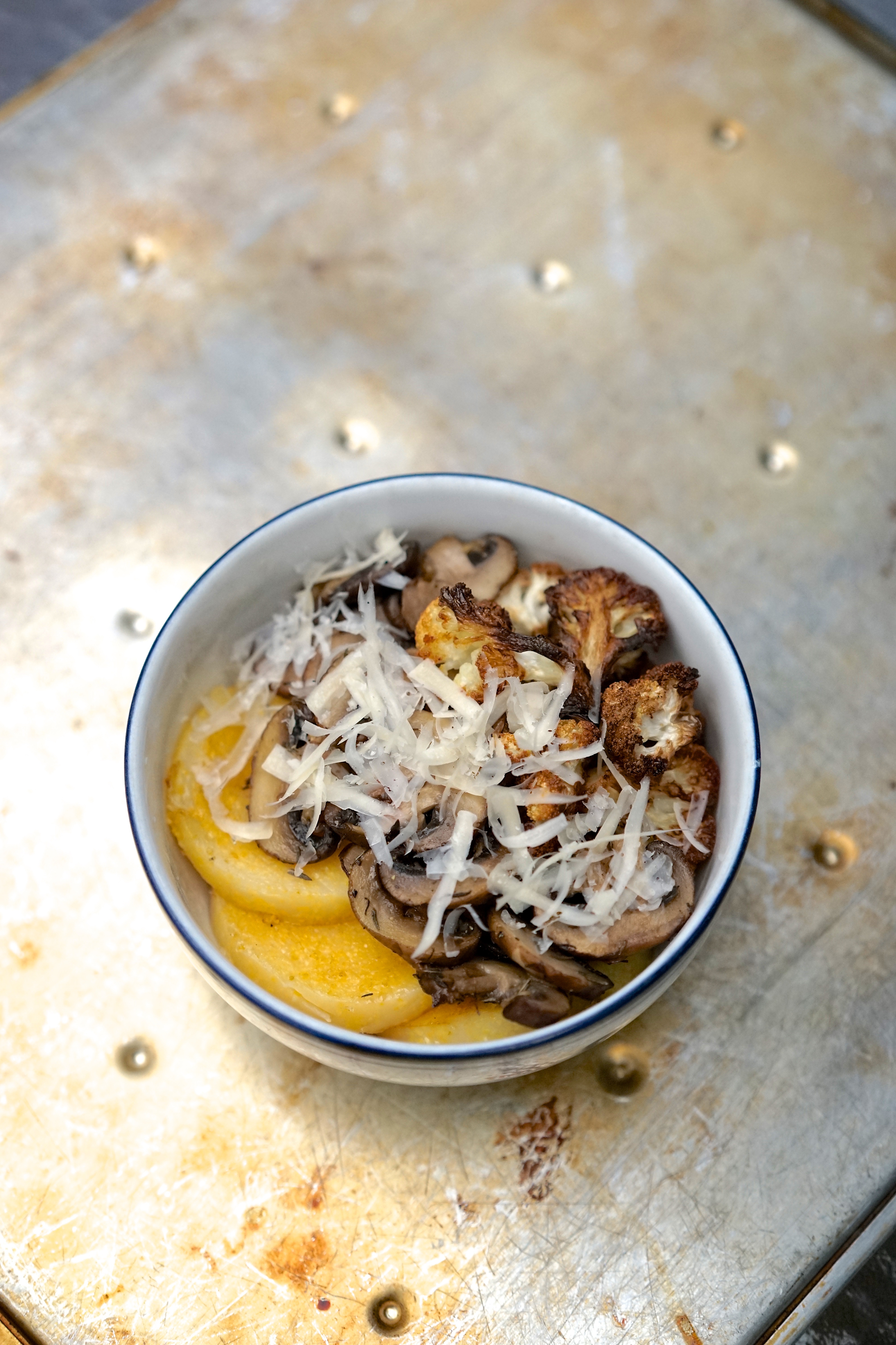 Polenta with Crispy Roasted Cauliflower, Sautéed Mushrooms & Thyme | Living Healthy in Seattle