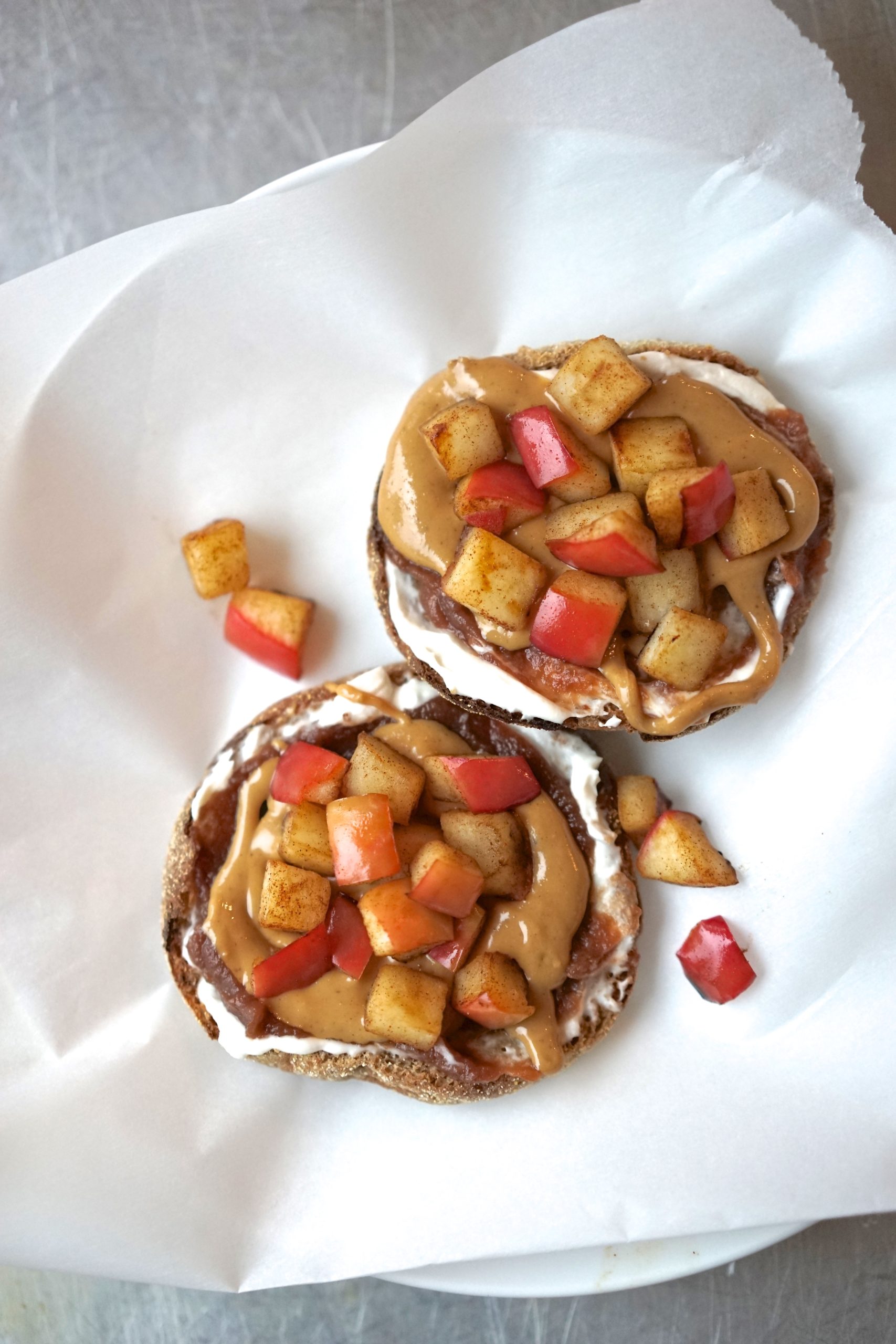 Peanut Butter & Cinnamon Apple Topped English Muffins | Living Healthy in Seattle