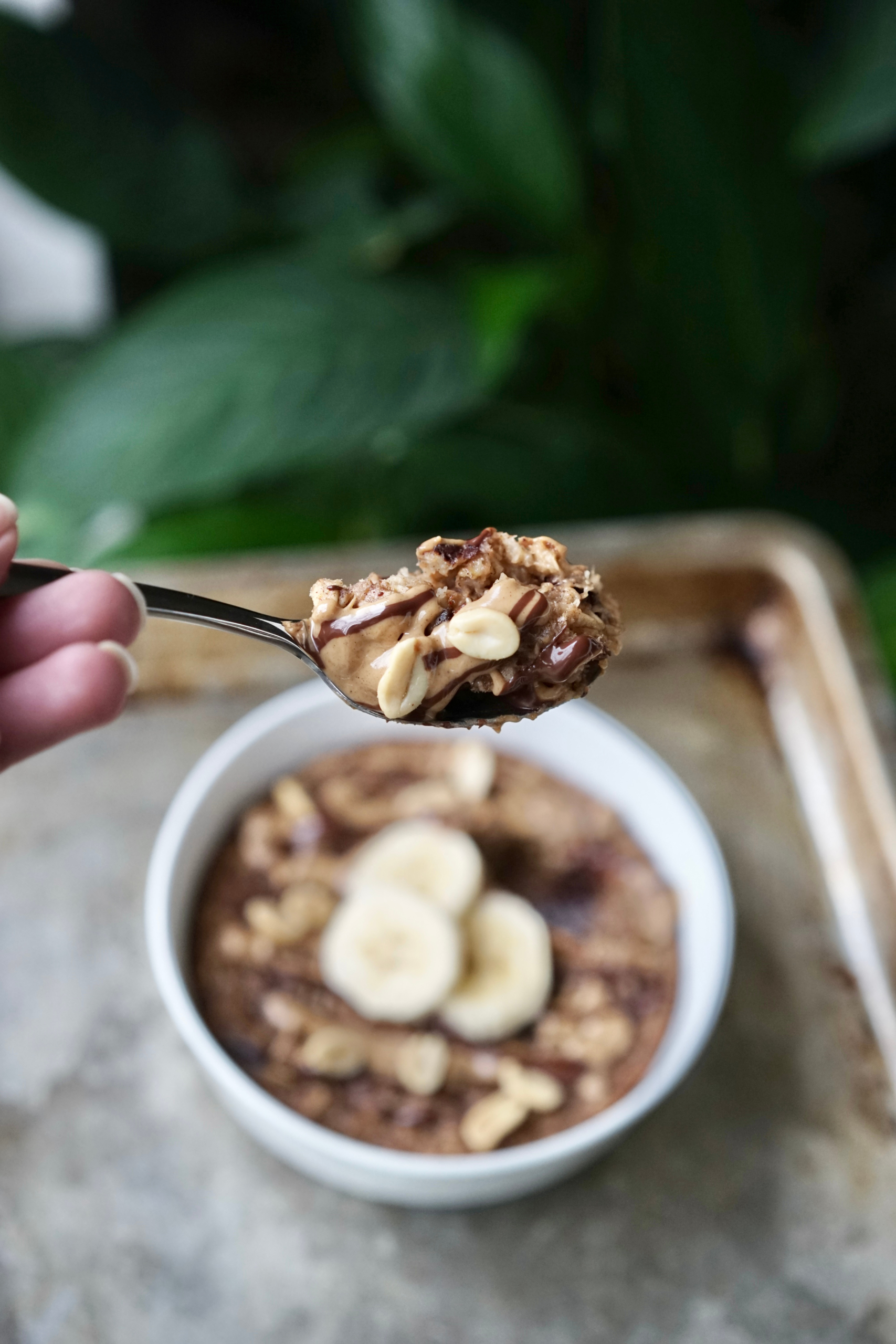 Baked Vegan Peanut Butter Banana Chocolate Chunk Oatmeal | Living Healthy in Seattle