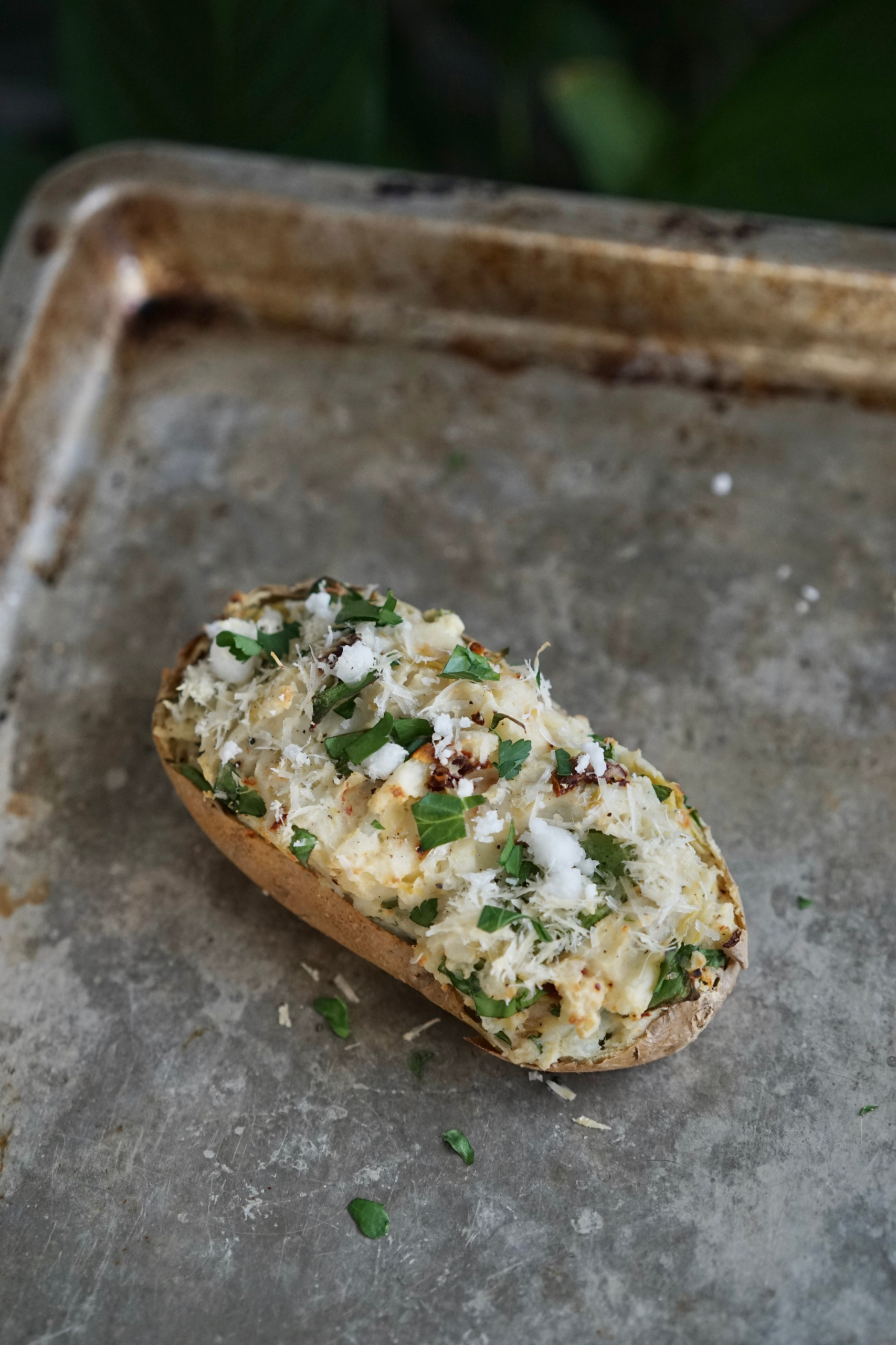 Vegan Spinach Artichoke Twice Baked Potatoes | Living Healthy in Seattle
