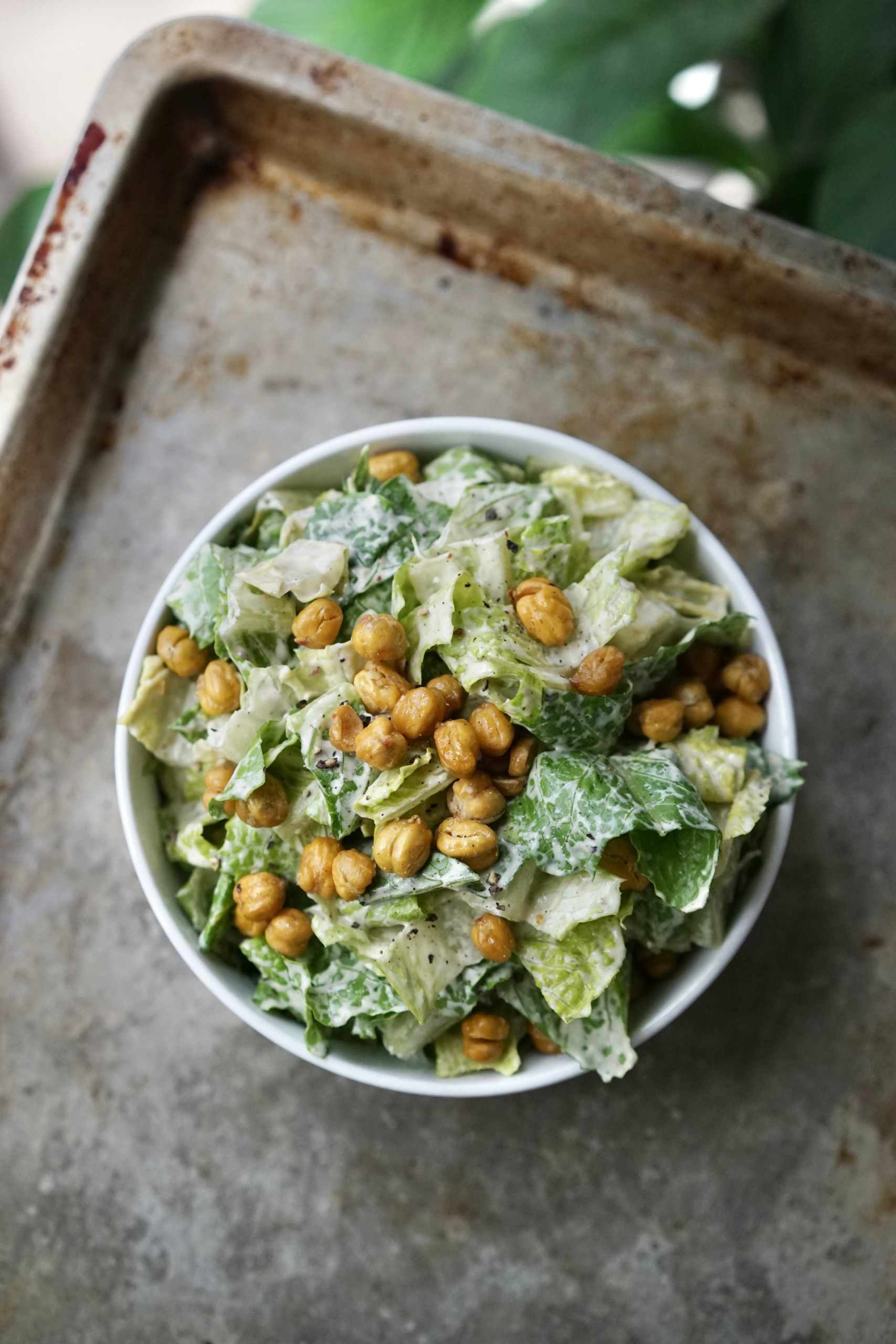 Spiced Vegan Tahini Caesar Salad with Crispy Chickpea Croutons | Living Healthy in Seattle