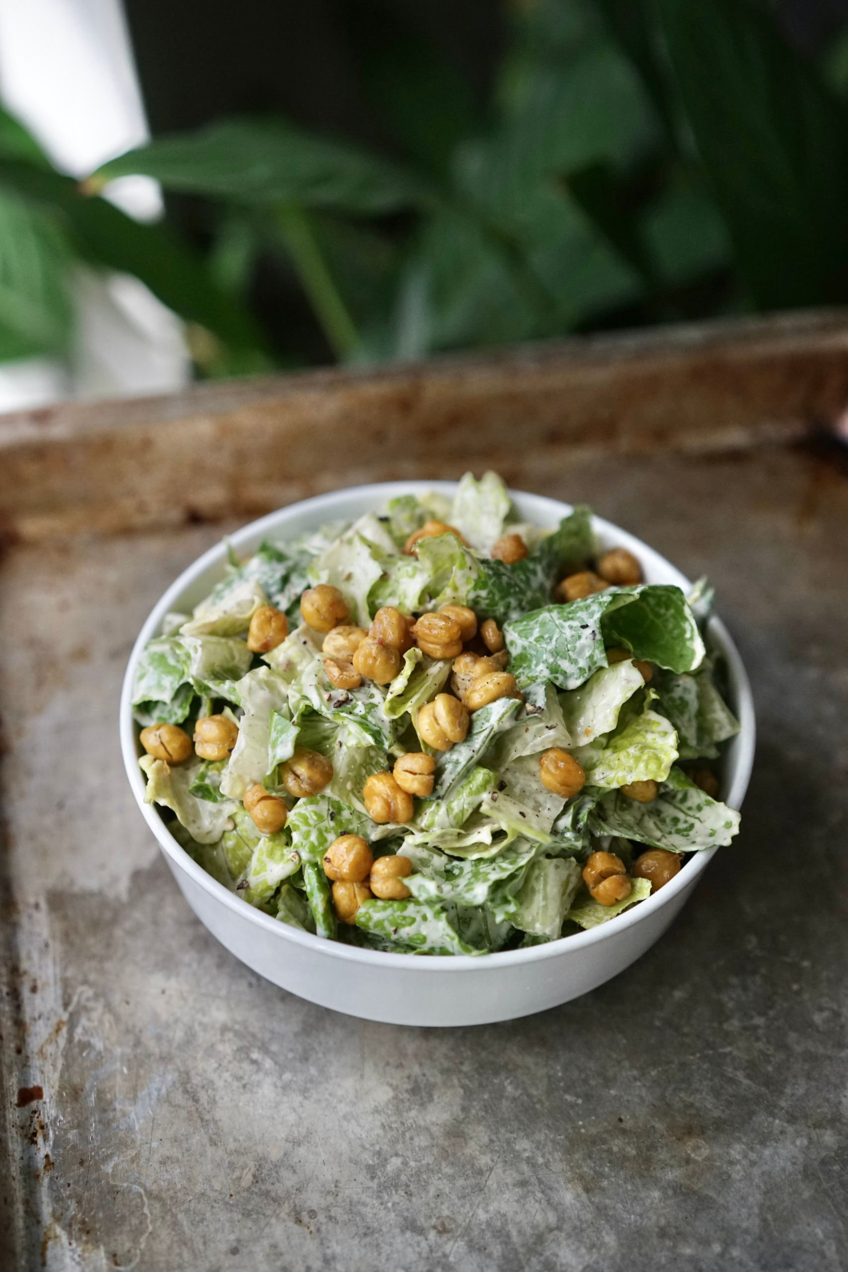 Spiced Vegan Tahini Caesar Salad with Crispy Chickpea Croutons | Living Healthy in Seattle