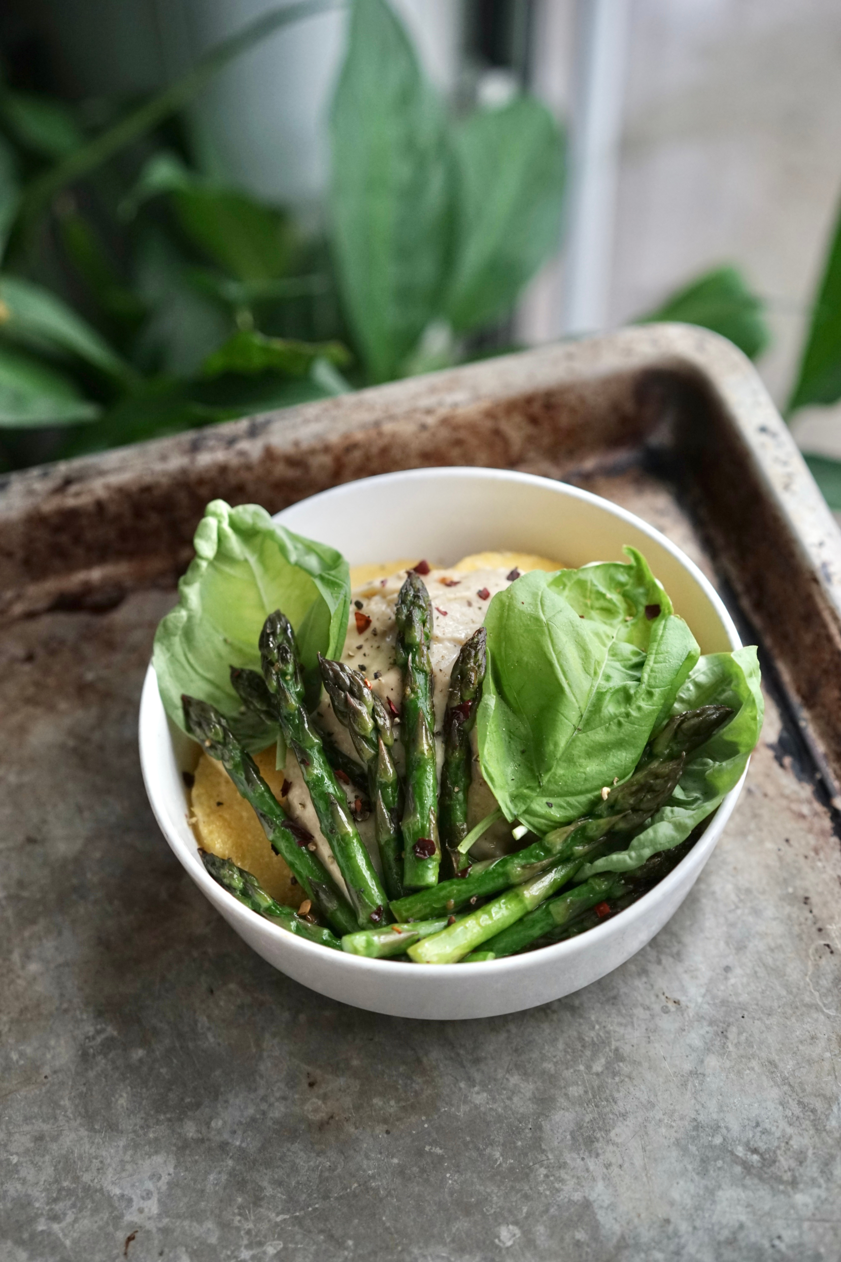 Pan-fried Polenta with Lemony Asparagus, Hummus & Basil | Living Healthy in Seattle