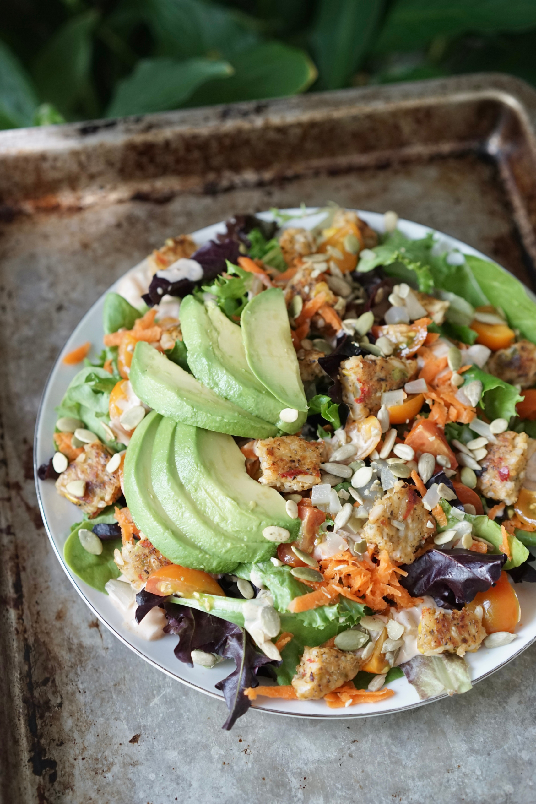 Vegan Veggie Burger Salad with Thousand Island Dressing | Living Healthy in Seattle
