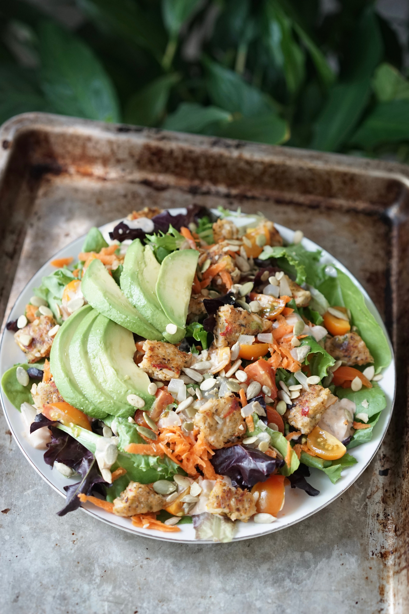 Vegan Veggie Burger Salad with Thousand Island Dressing | Living Healthy in Seattle