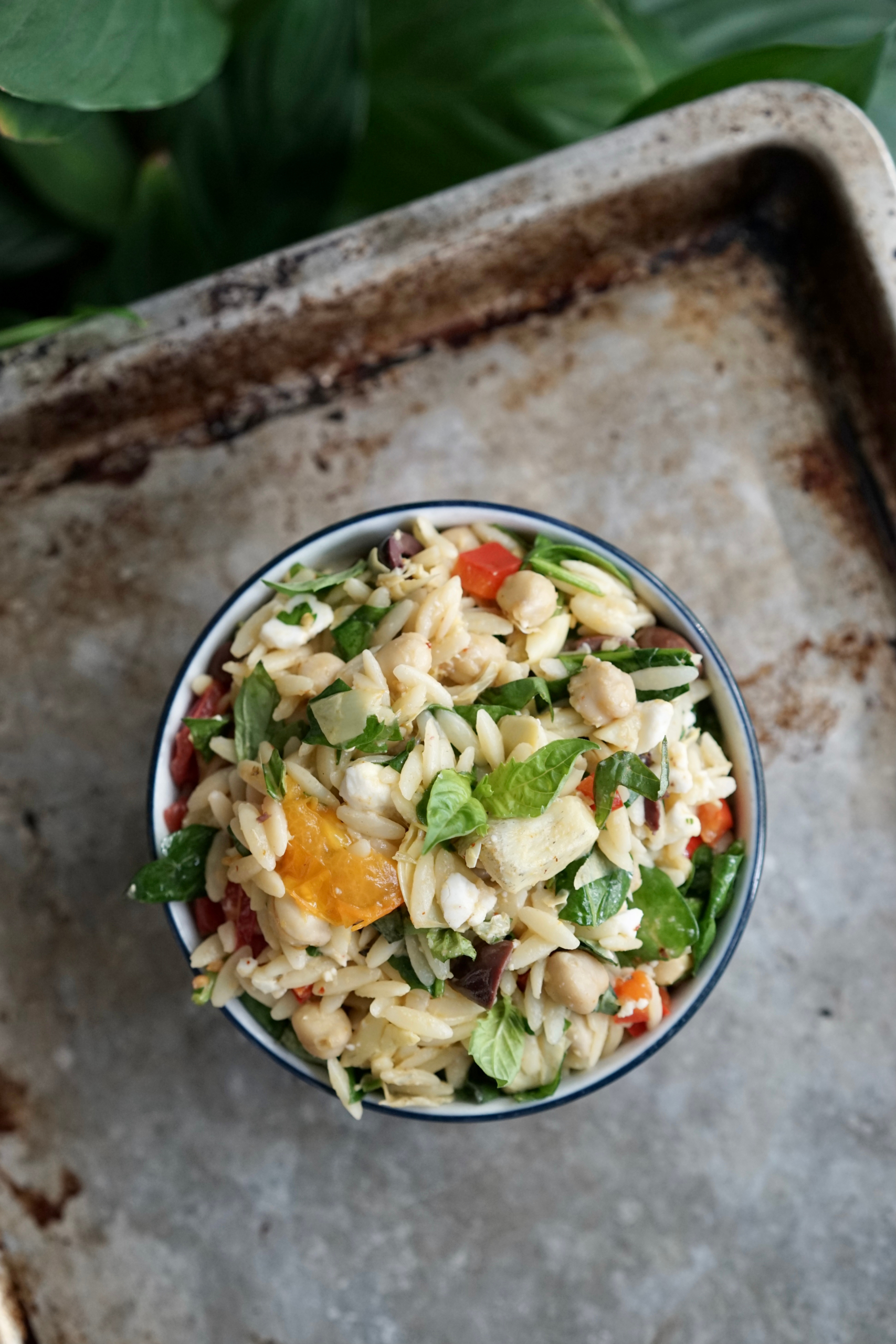 Vegan Mediterranean Orzo with Chickpeas & Feta | Living Healthy in Seattle
