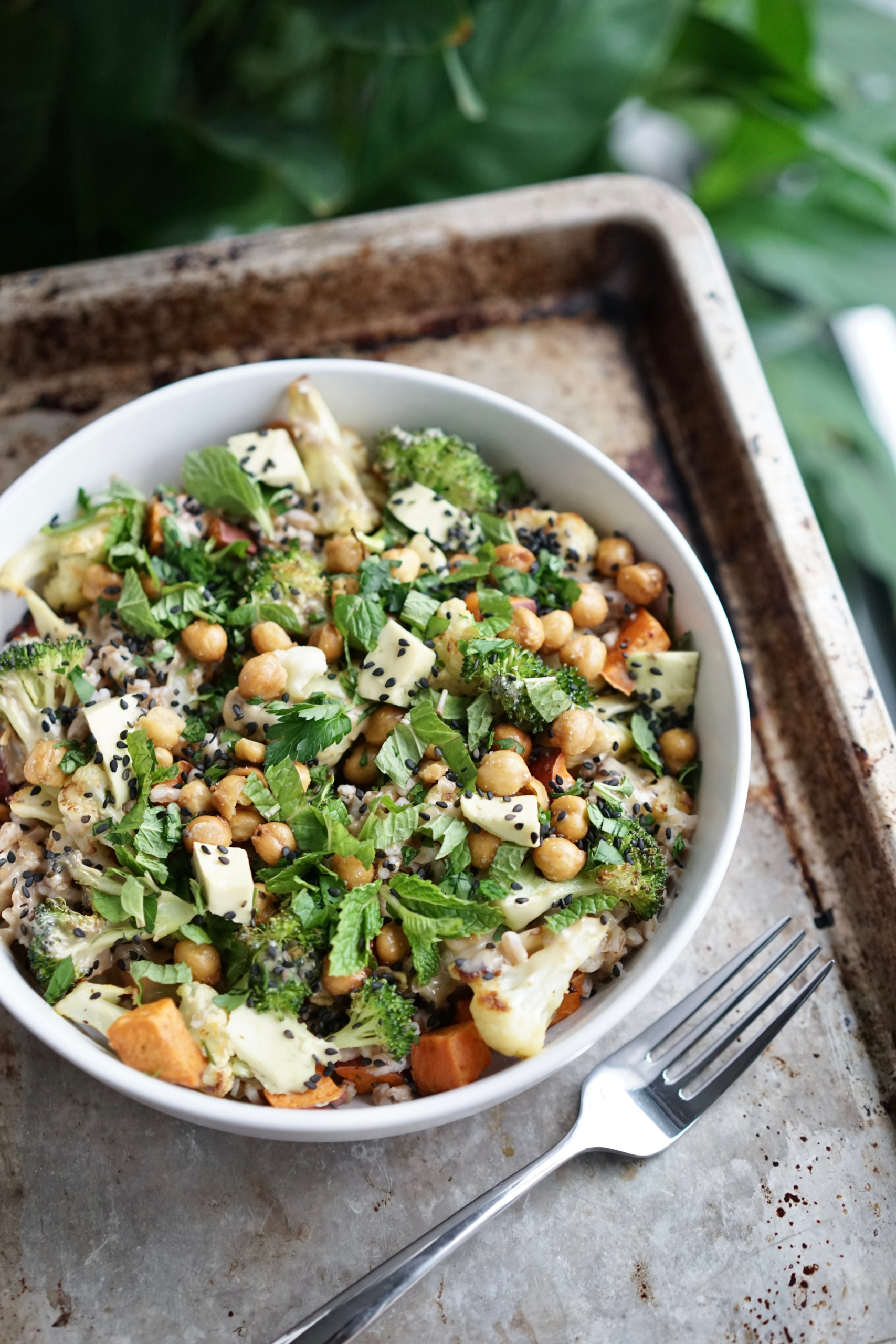 Roasted Veggie Farro Bowls with Avocado & Tahini | Living Healthy in Seattle