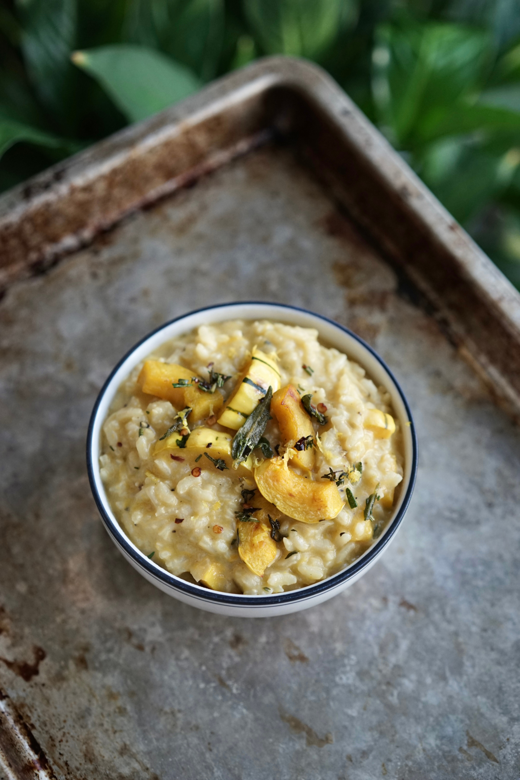 Vegan Roasted Delicata Squash Risotto with Fried Herbs | Living Healthy in Seattle
