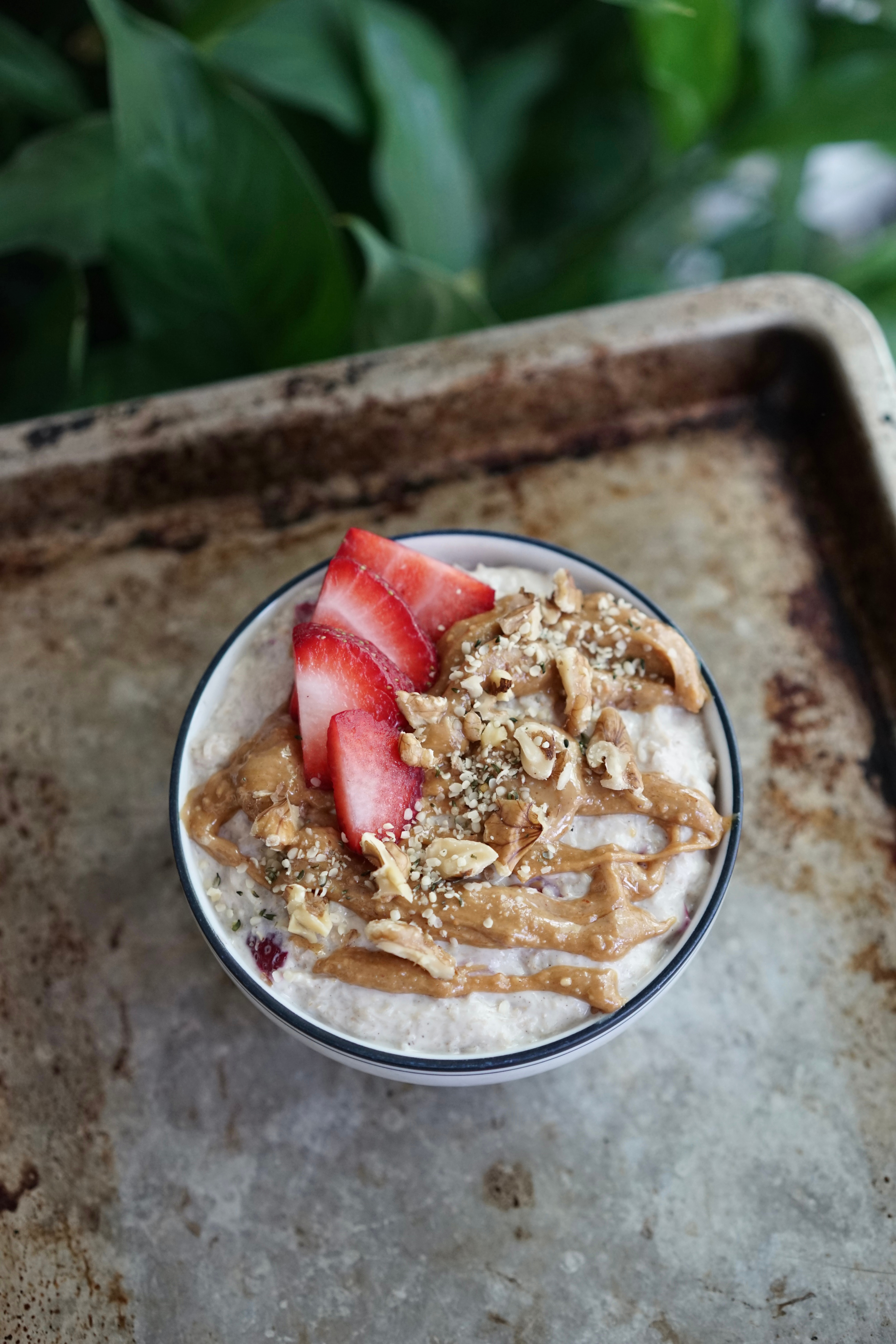 Strawberry Shredded Wheat Porridge with Maple Peanut Butter Drizzle | Living Healthy in Seattle