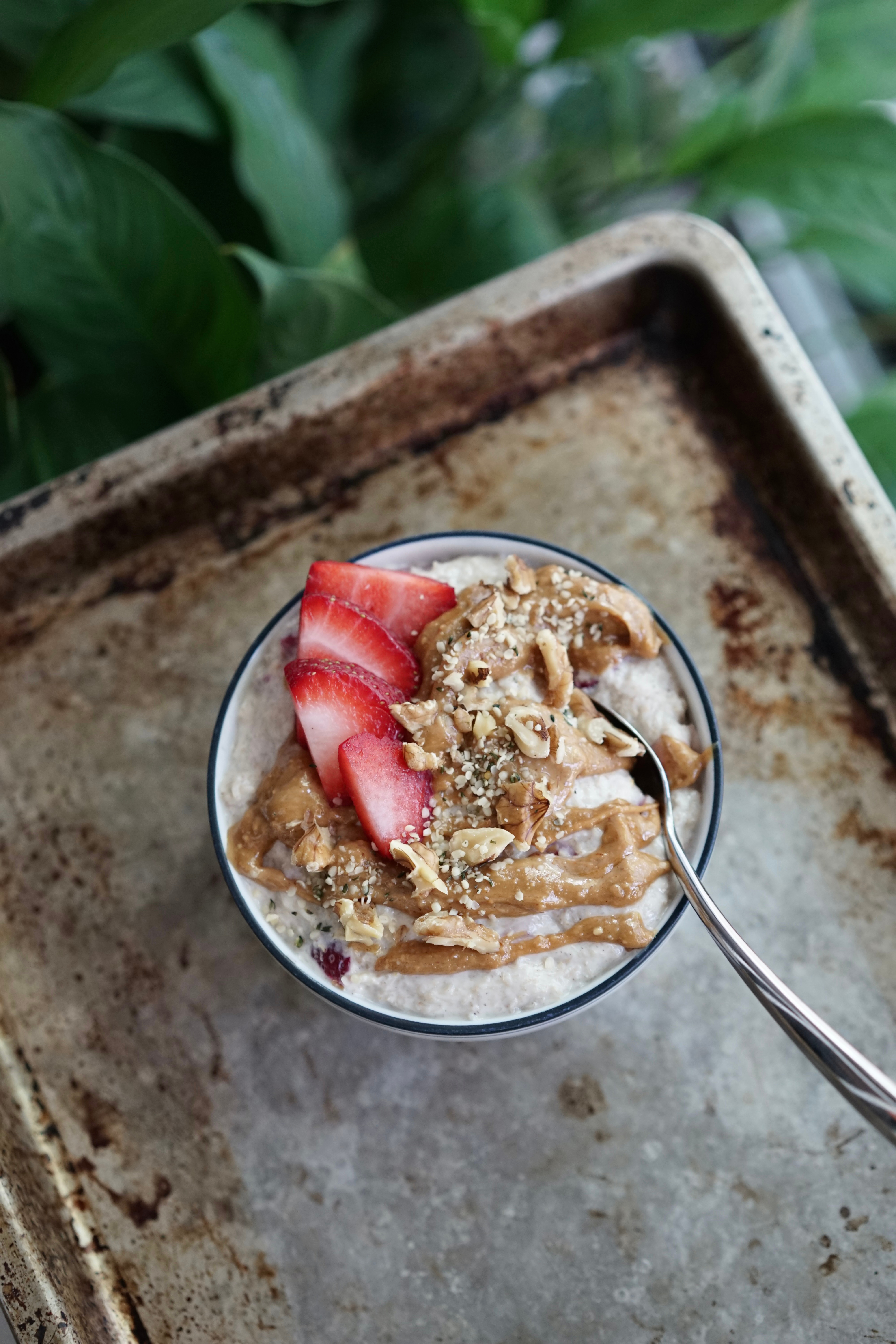 Strawberry Shredded Wheat Porridge with Maple Peanut Butter Drizzle | Living Healthy in Seattle