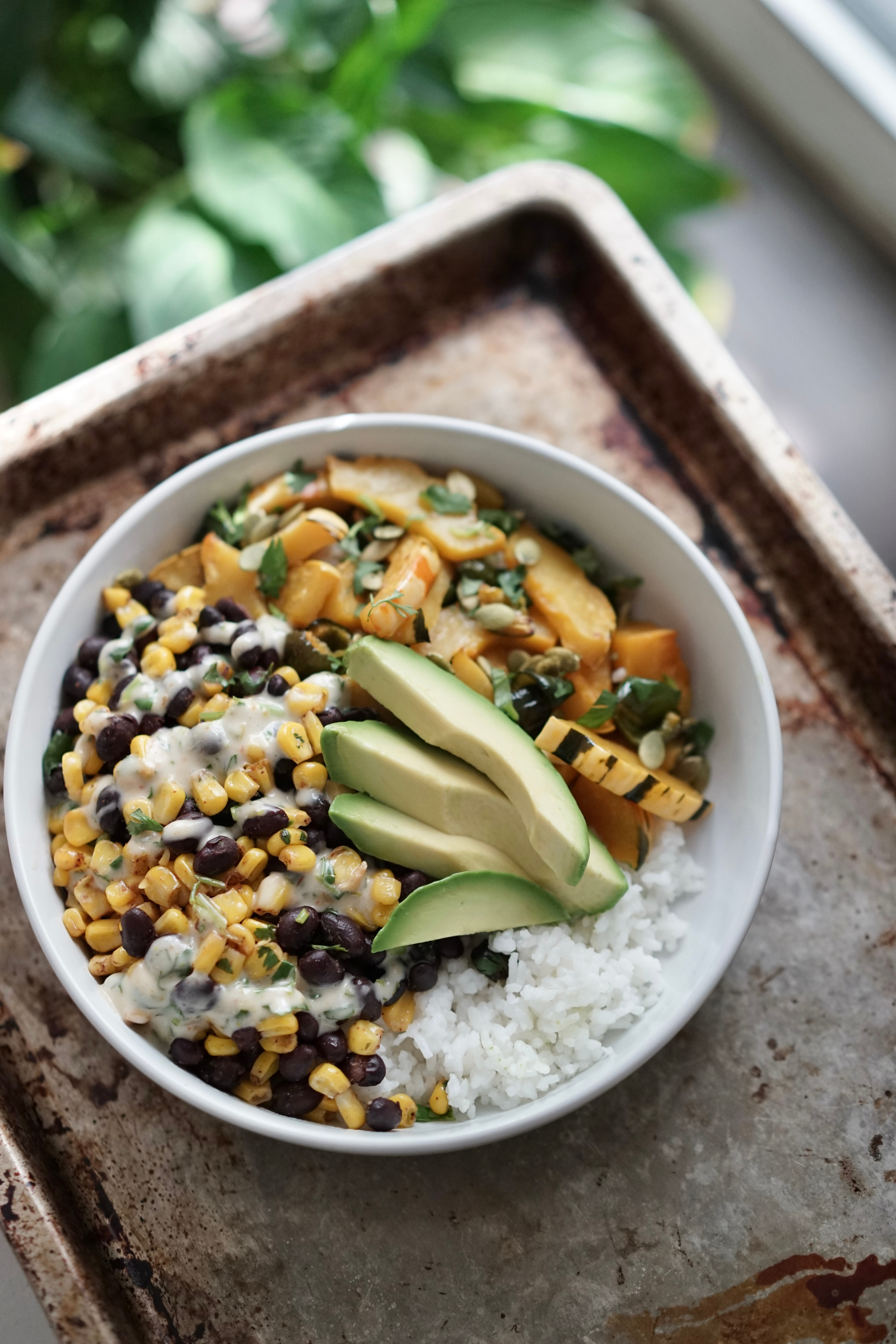 Poblano Squash Black Bean & Corn Burrito Bowl | Living Healthy in Seattle