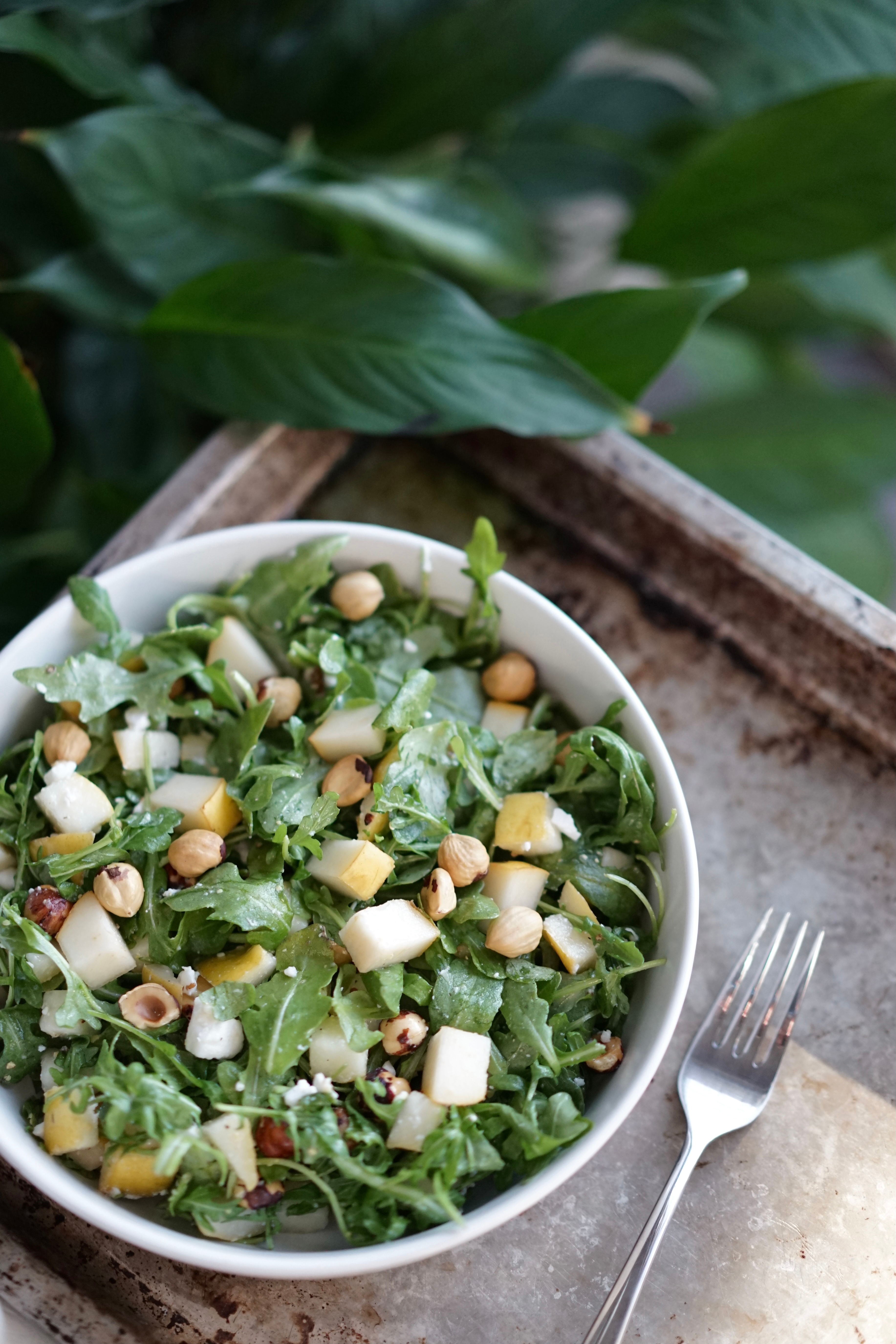 Arugula Pear Salad with Hazelnuts & Stone Ground Mustard Vinaigrette | Living Healthy in Seattle